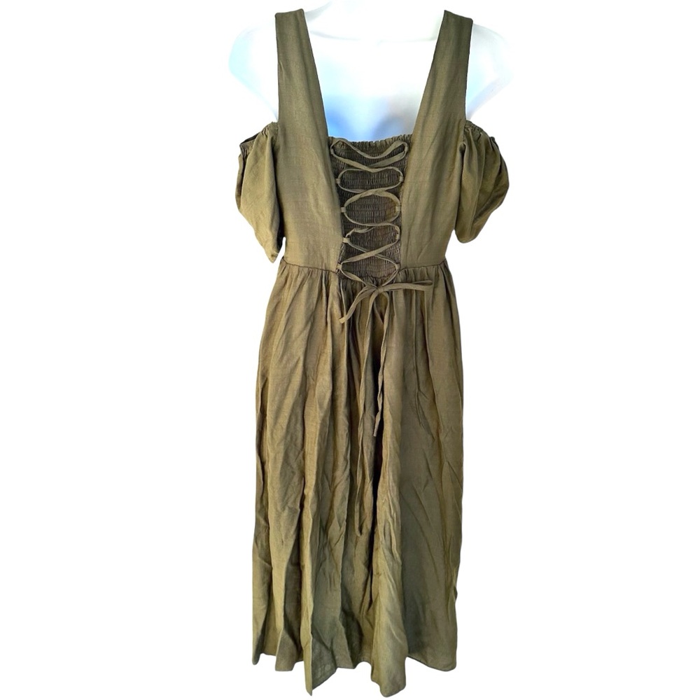 Scarlet Darkness Cold Shoulder Olive Green Maxi Dress - Picture 4 of 12